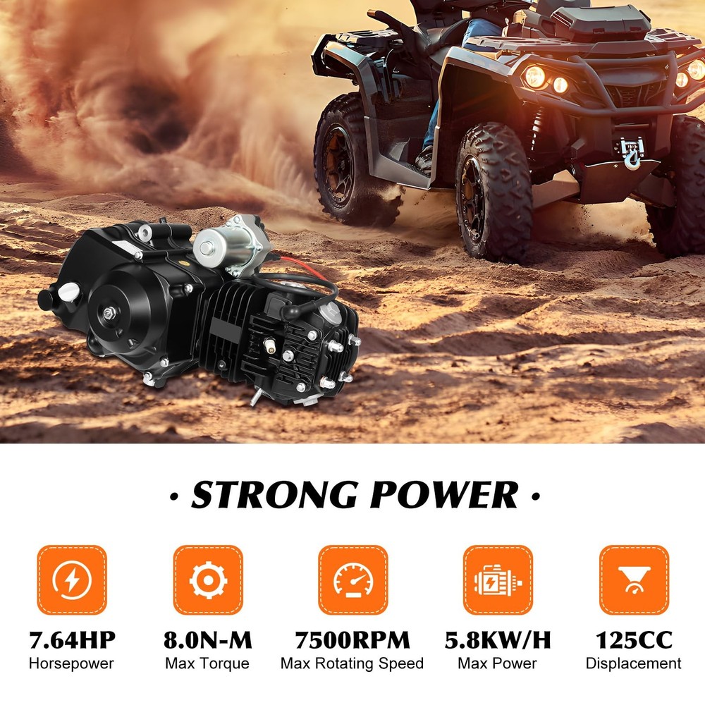 125cc ATV Engine 3 Forward 1 Reverse Gearbox 4 Stroke Air Cooled for ATV UTV