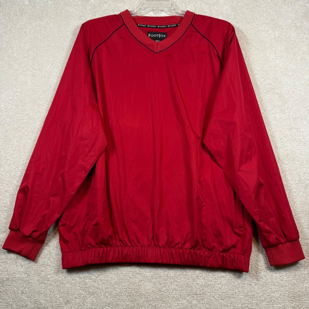 FootJoy Mens Large Golf Pullover Jacket Windbreaker Red V Neck Lightweight