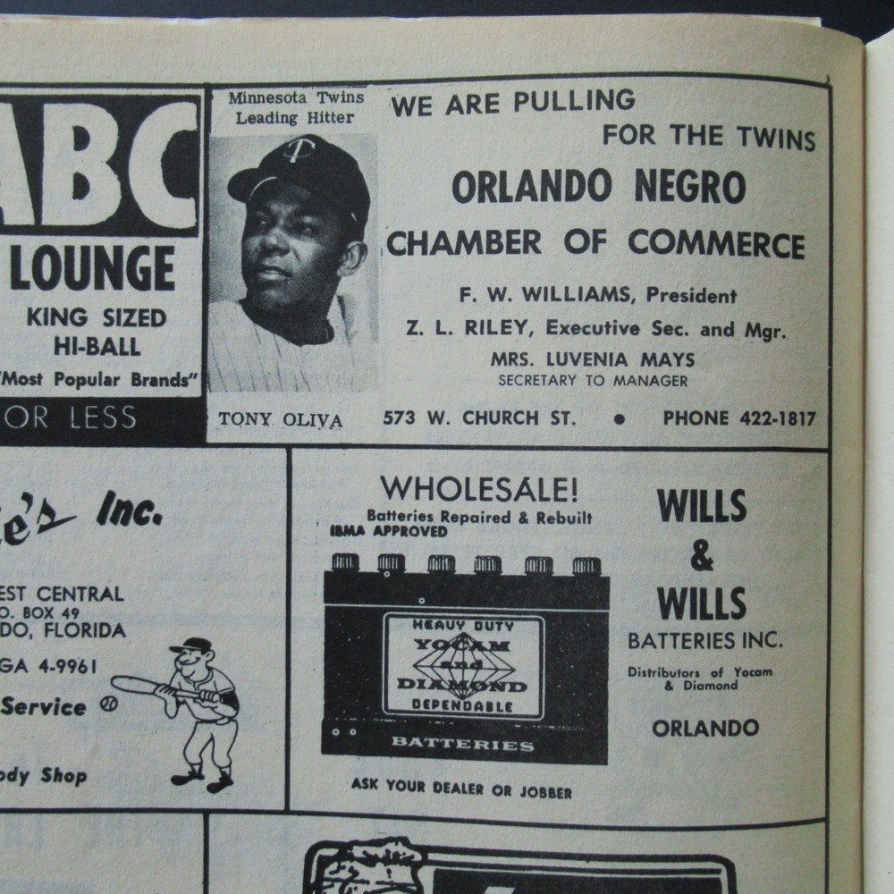 1968 Minnesota Twins vs Boston Red Sox Spring Training Program Carew Killebrew