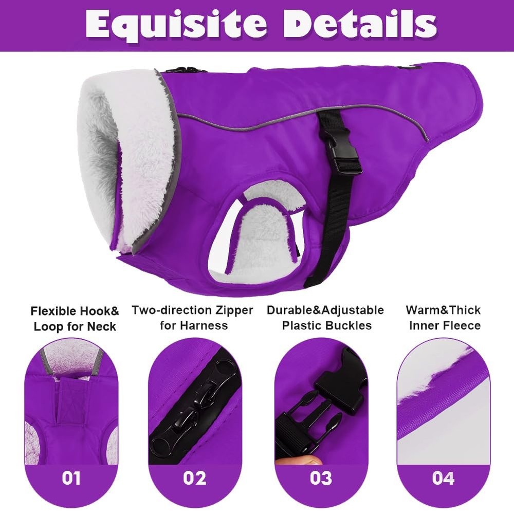 EMUST Dog Jacket Winter, Cozy Windproof for Cold Medium, Purple