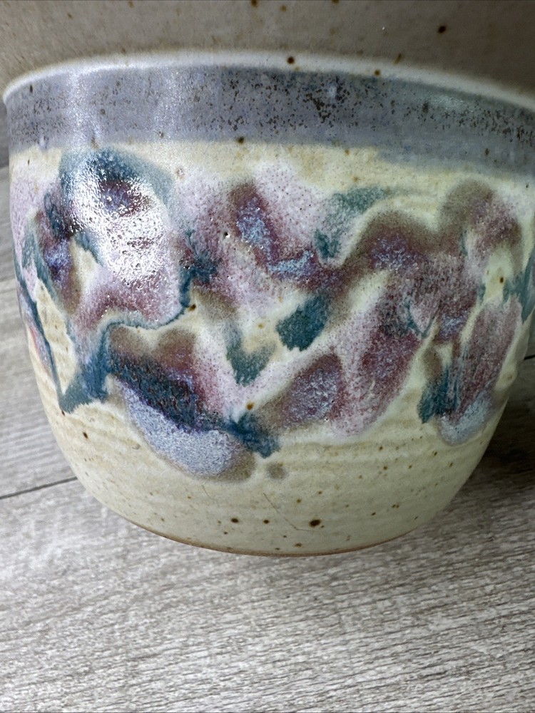 Signed Artisan Made Pottery Jar W/lid Swirled Pastels