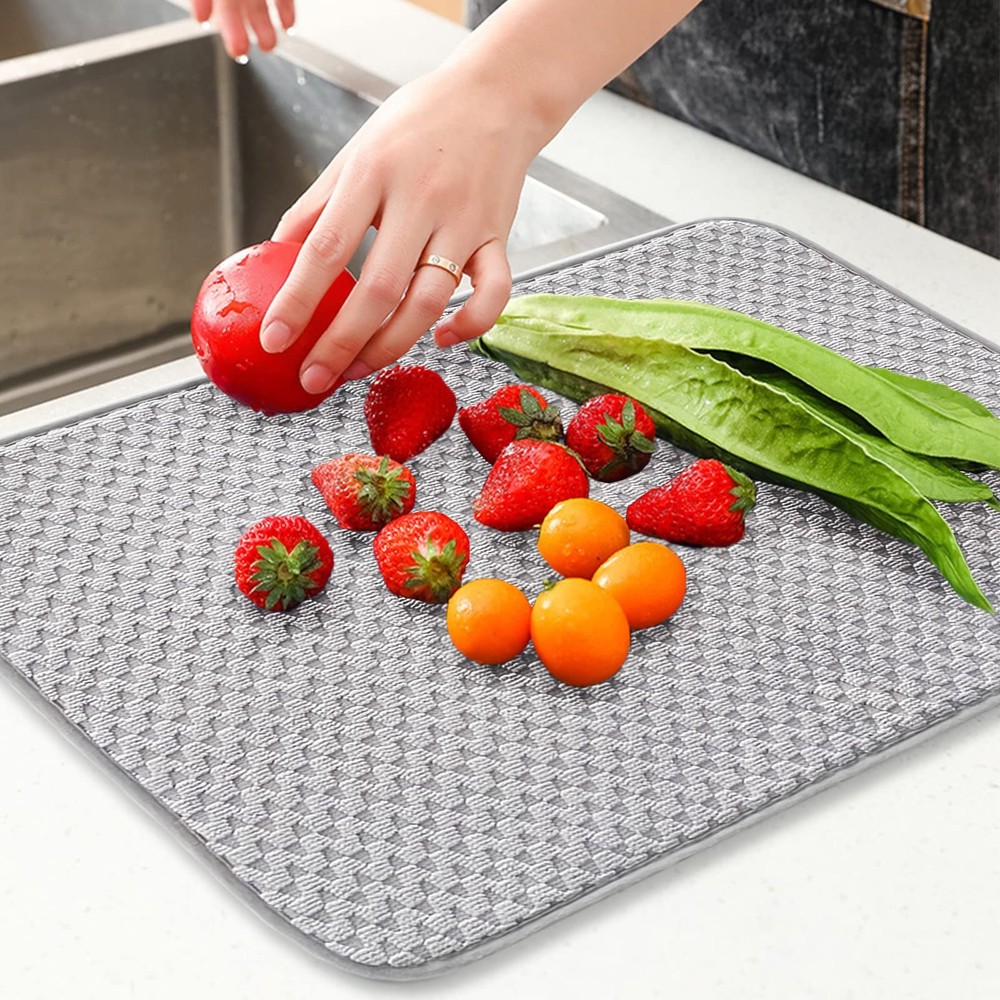 2 Pack Microfiber Dish Drying Mat,24*17 inch Absorbent Dish Drainer Kitchen C...
