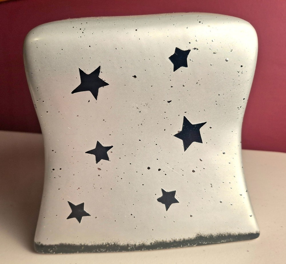 Celestial Silver Tissue Box, Moon, Sun, Stars, Heavy Ceramic
