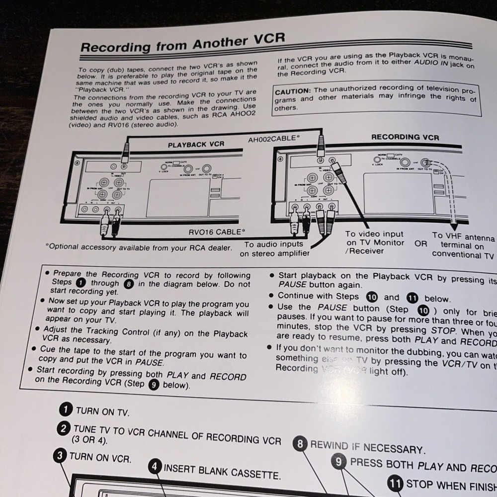 RCA VideoCassette Recorder Owner’s Manual Only