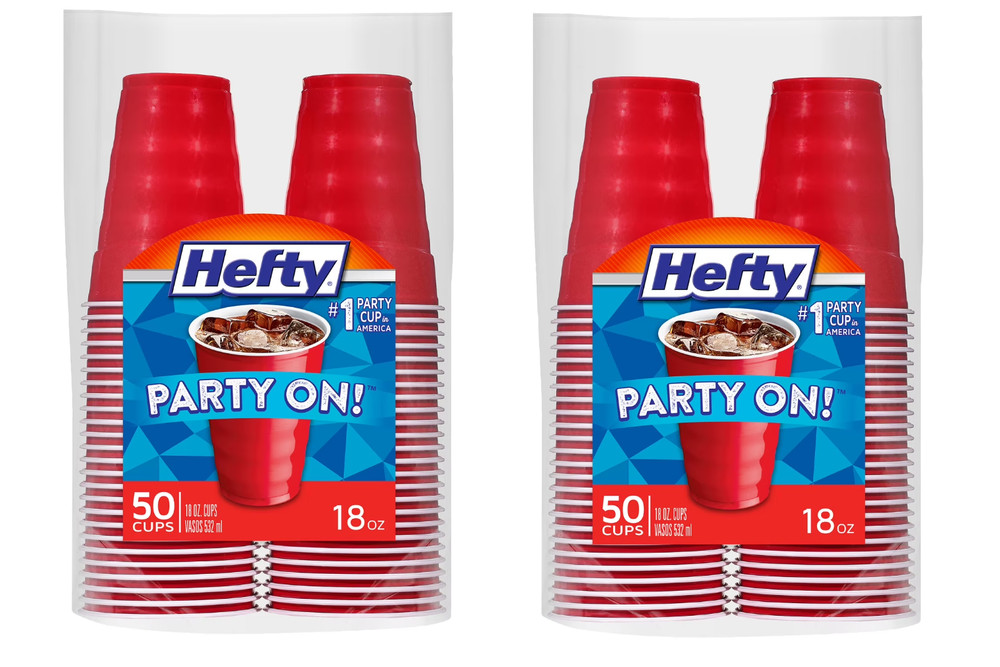 Hefty Party On Disposable Plastic Cups, Red, 18 oz, 50 Count pack of 2