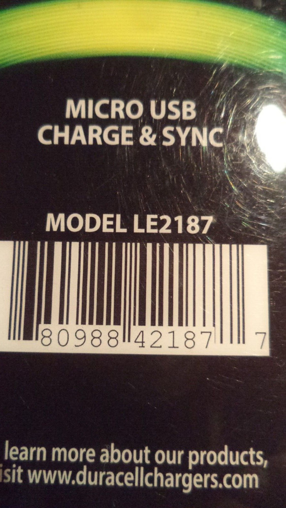 DURACELL MICRO USB CHARGE AND SYNC 3FT LE2177 SELLING ALL AS USED