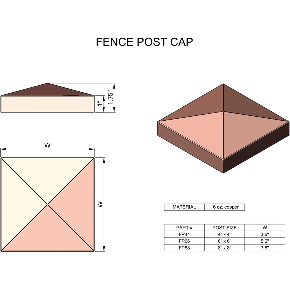 Hammered Copper Fence Post Cap