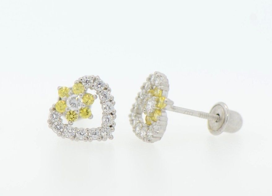 14K White Gold Heart Shape CZ Stud Earrings