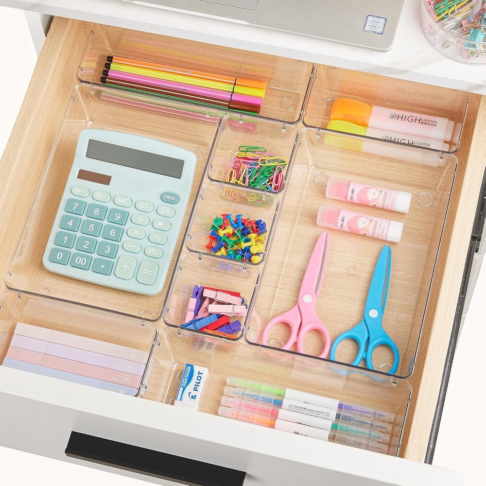 25 PCS Clear Plastic Drawer Organizers Set - Versatile & Stackable Storage