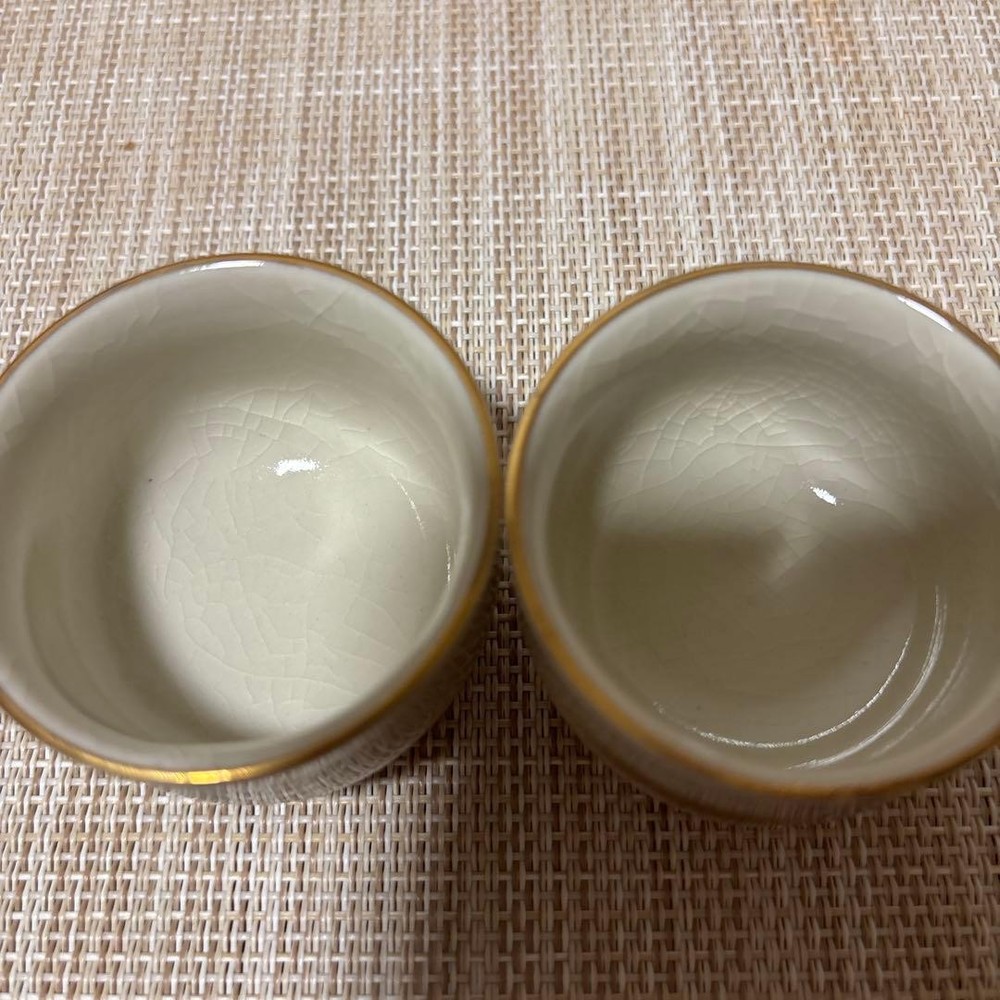 Kutani ware sake bottle and choko set