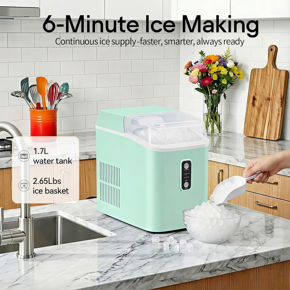 Nugget Ice Maker Countertop, Portable Ice Makers Machine with Removable Basket a