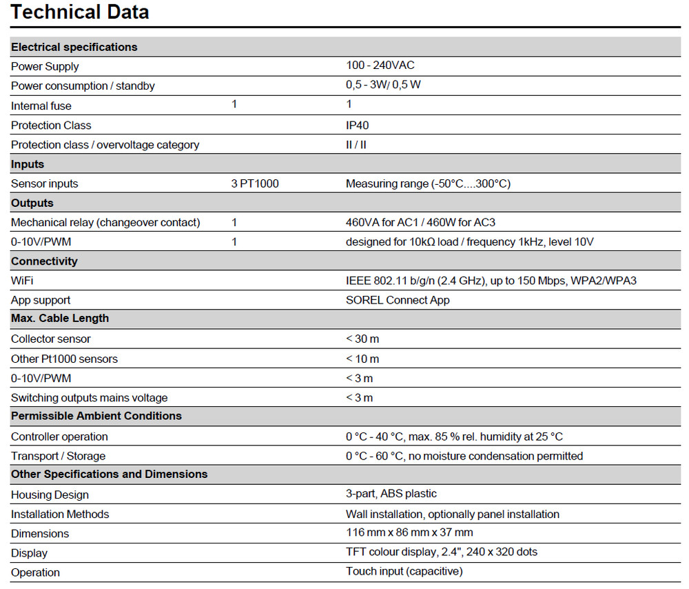 SOREL Solar Hot Water Heater Temp Difference Controller TDC Smart Basic WiFi