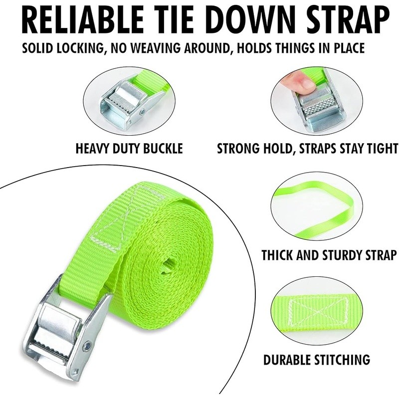 12ft Lashing Strap 6 Pack Heavy Duty Cargo Tie Down Load Secure 200lbs Capacity