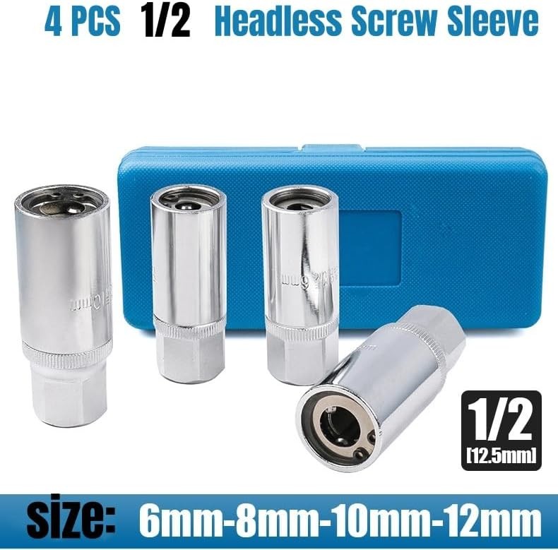 4pc Socket Stud Screw Extractor Remover Installer 6, 8,10,12mm w/Roller Bearing