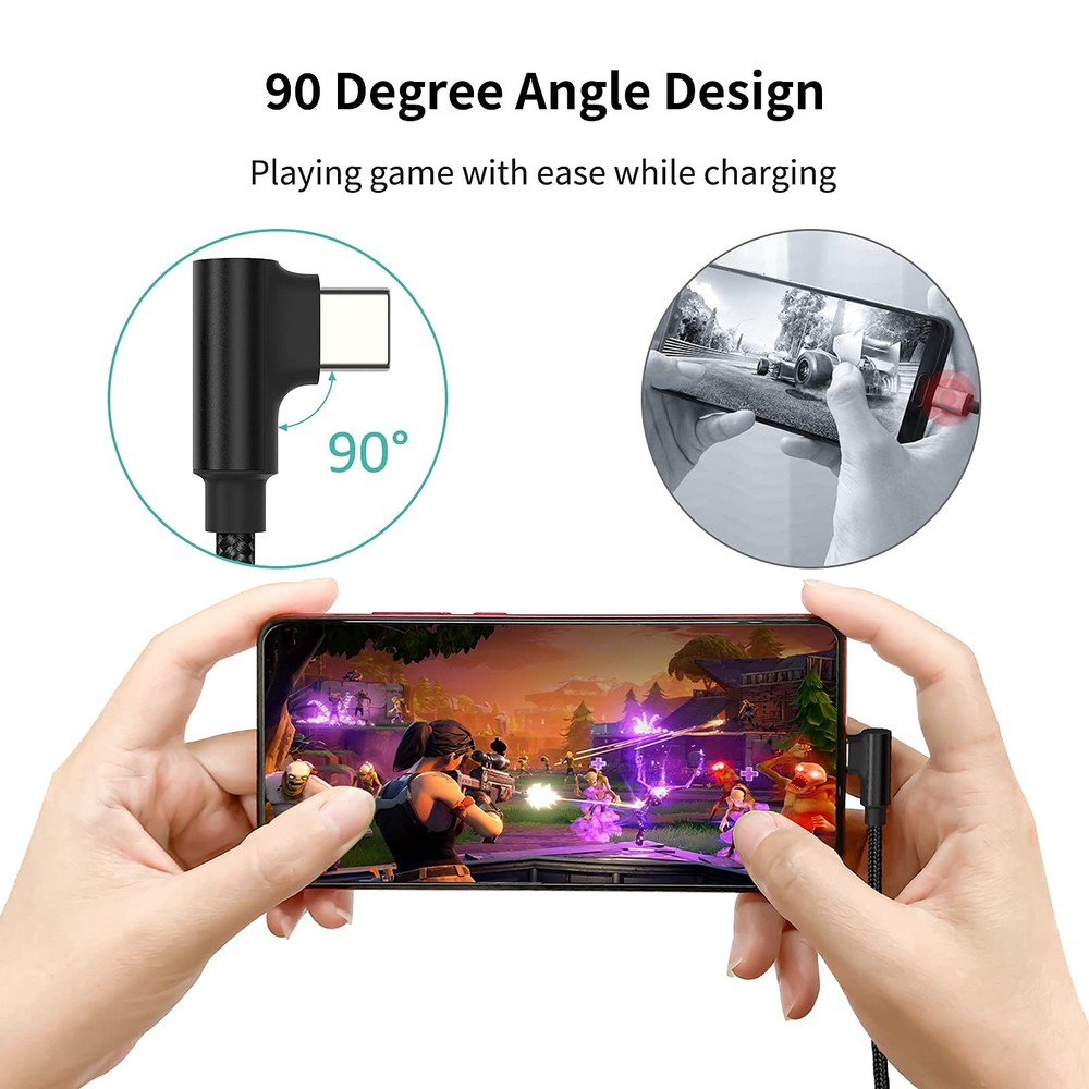 1ft Right Angle USB C Cable Fast Charging, 3 Pack 90 Degree Angled 1FT, USB-C