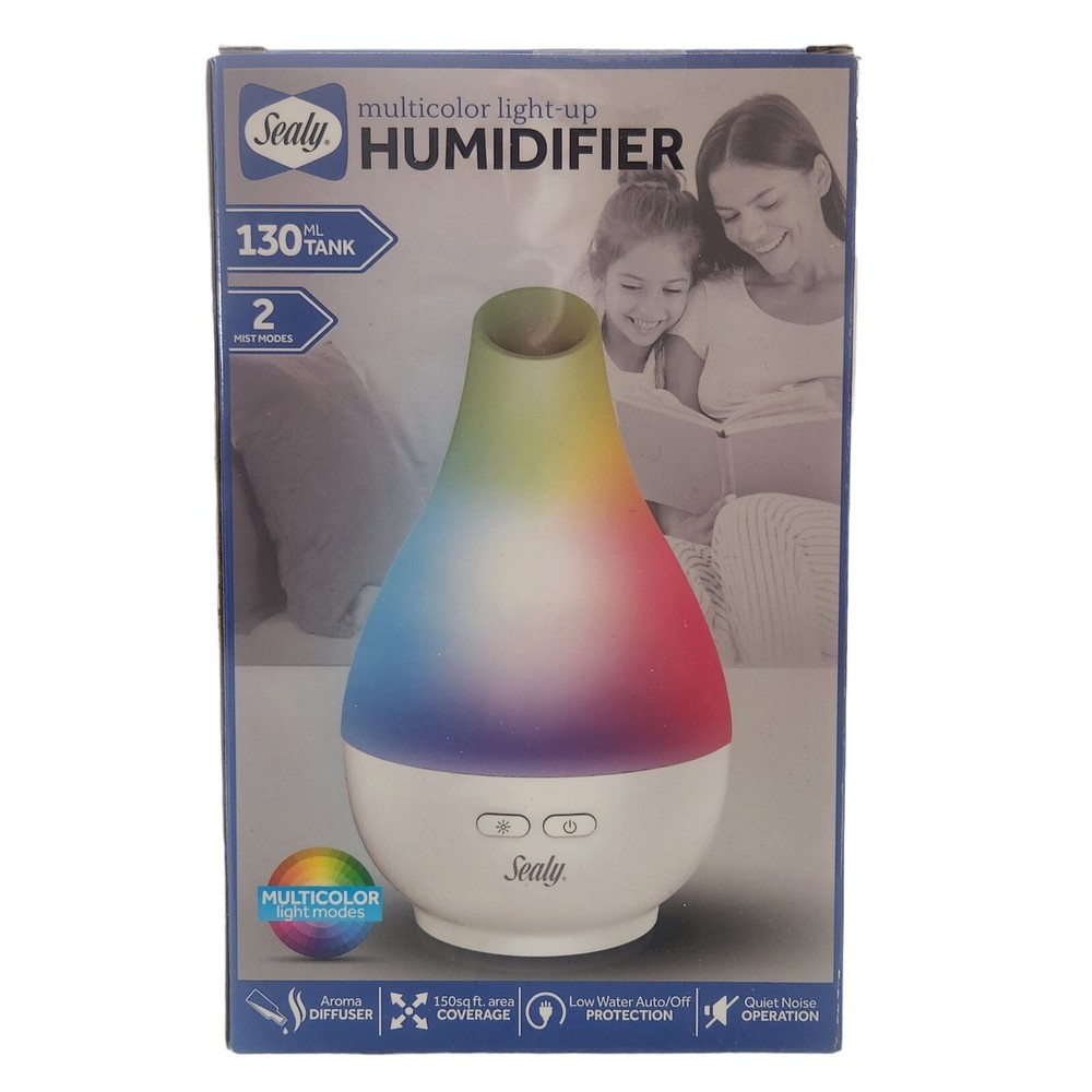 Sealy Light-Up Humidifier Multicolor Aroma Diffuser 2 Mist Modes Quiet Operation