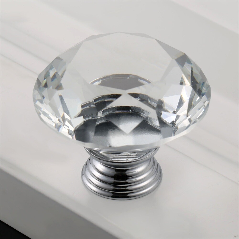 Clear Knobs 40mm Crystal Glass Cabinet Knob Drawer Pull Handle &Screws &Gasket