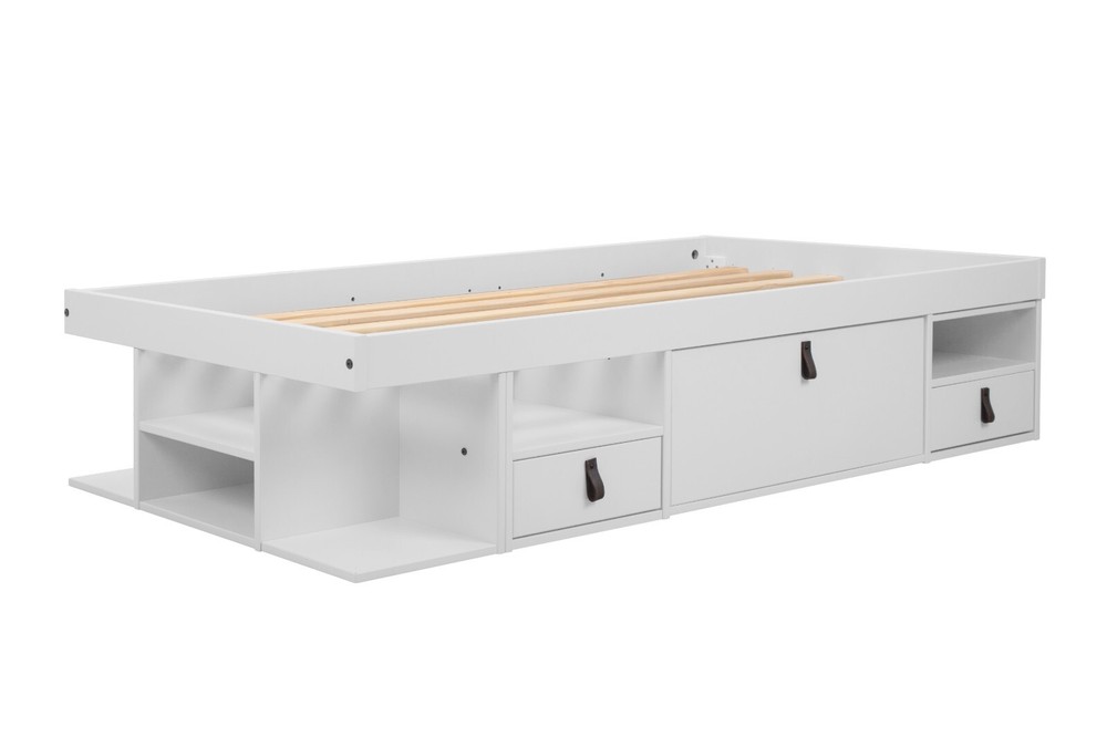 Memomad Bali Bed - Twin Size Storage Platform Bed Frame with Drawers (White)