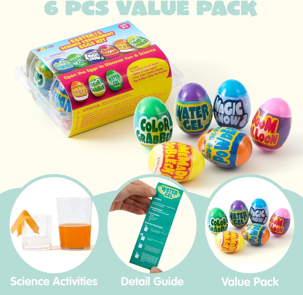 6 Prefilled Easter Eggs with Science Toys - Fun Educational STEM Activity