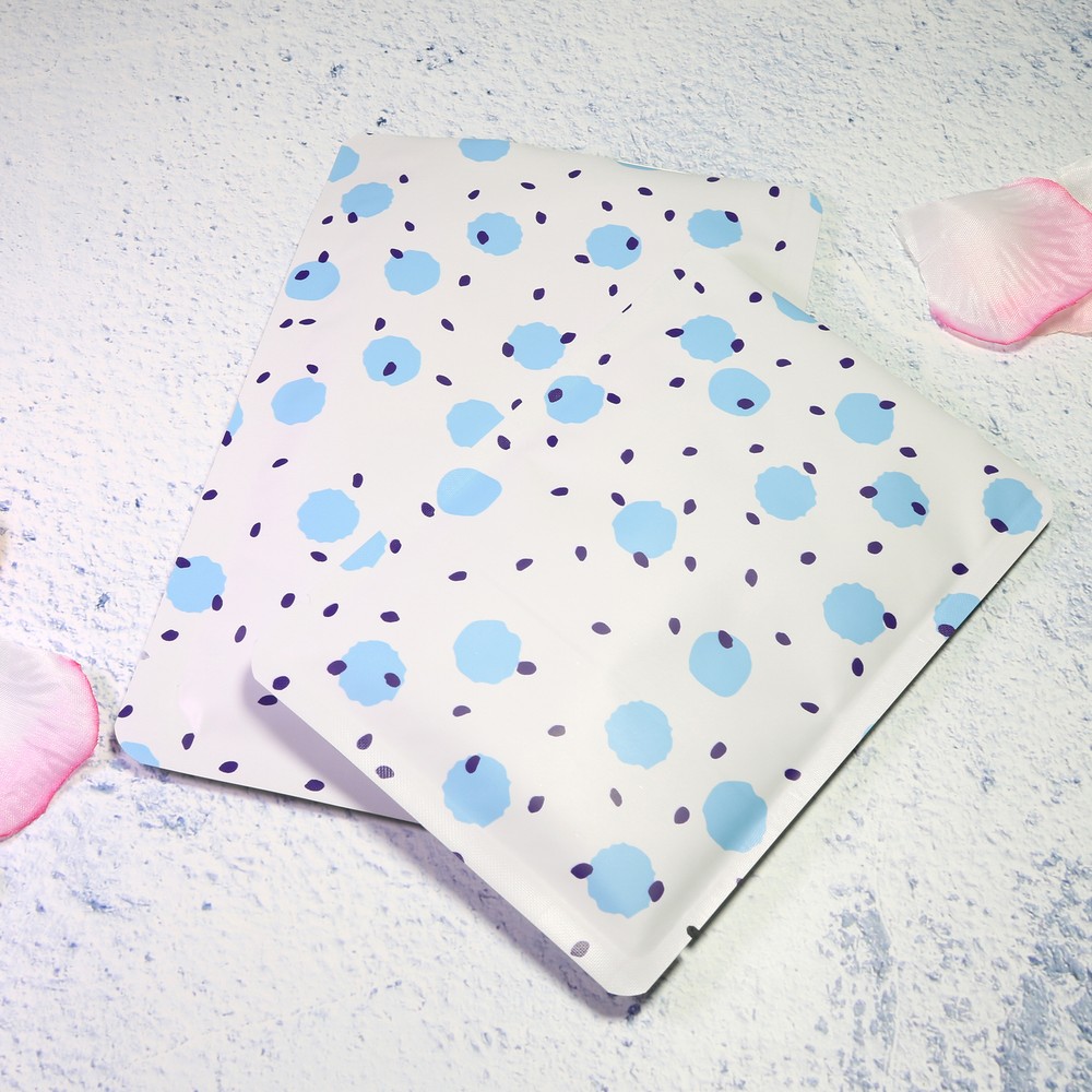 Flat Matte Blue Patterned Design Open-Top Heat-Sealable Packaging Pouches