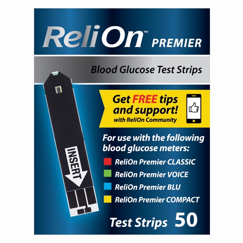 Blood Glucose Test Strips, 50 Count, No Coding Required, Compatible with Premier