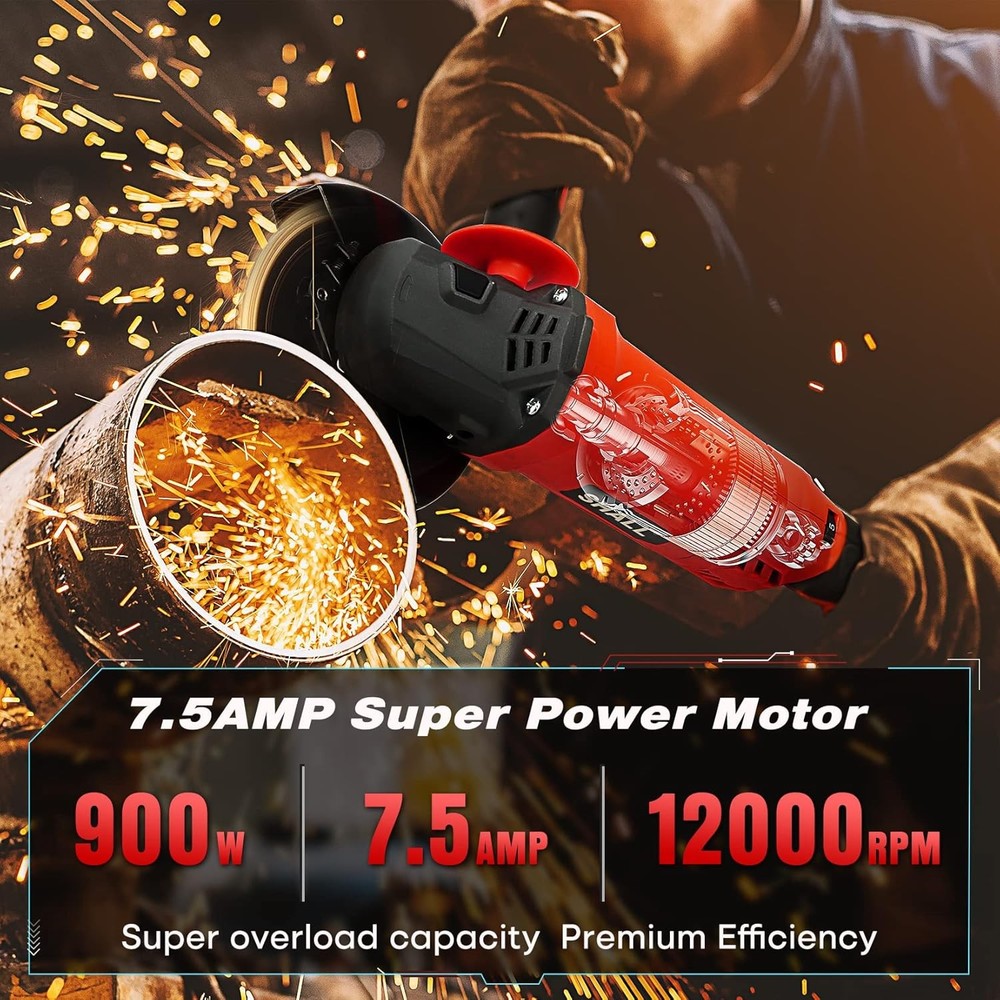 Angle Grinder Tool 7.5Amp 4-1/2 Inch, 6-Variable-Speed Grinders Power Tools, Ele
