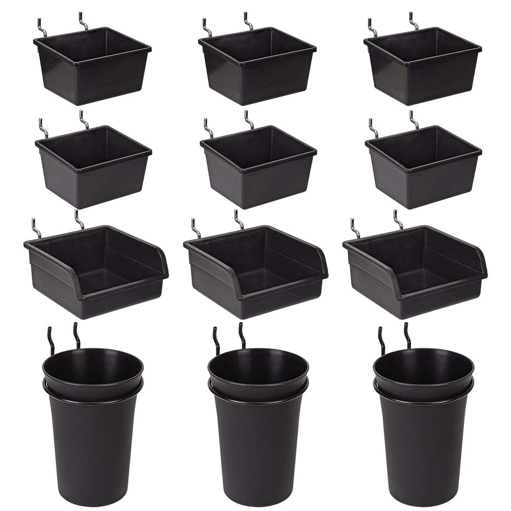 12 Pack Pegboard Bins PegBoard Cups with Hooks & Loops, Peg Board Hooks Assor...