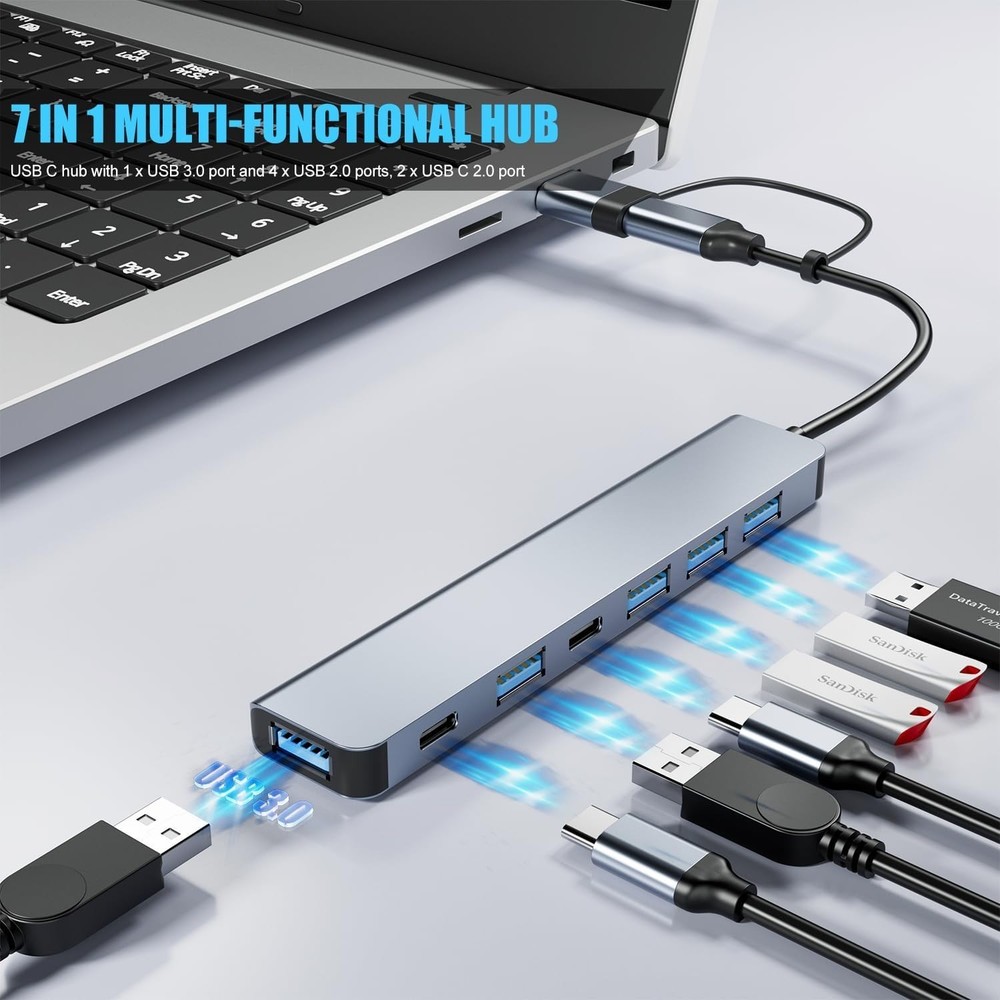 Conector USB Multiple 7 En 1 Cable Para Laptop PC Interruptor Iluminado Calidad