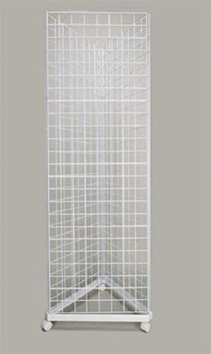 Wire Grid Triangle Tower Display Rack Casters Rolling Castors white 2' x 5 ½' H