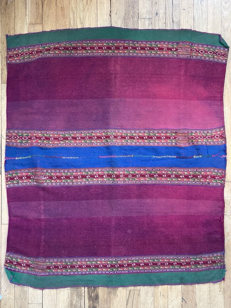Peruvian Antique Hand Loomed Wool Natural Dyed Shawl Blanket from Cusco Peru