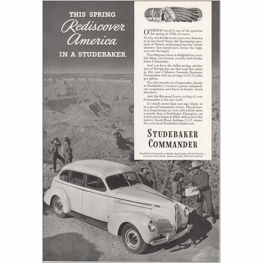 1940 Studebaker Commander: Rediscover America Vintage Print Ad