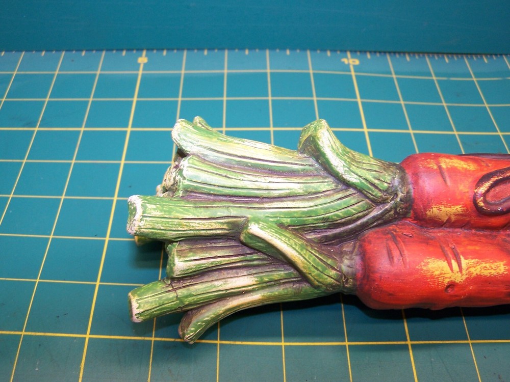 LARGE CERAMIC CARROTS HANDPAINTED ORANGE GREEN 13.5”