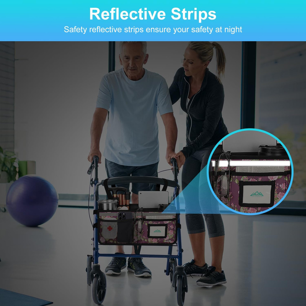 Rollator Basket, Rollator Walker Bag W/Cup Holder, Foldable Rolling Walker Wate