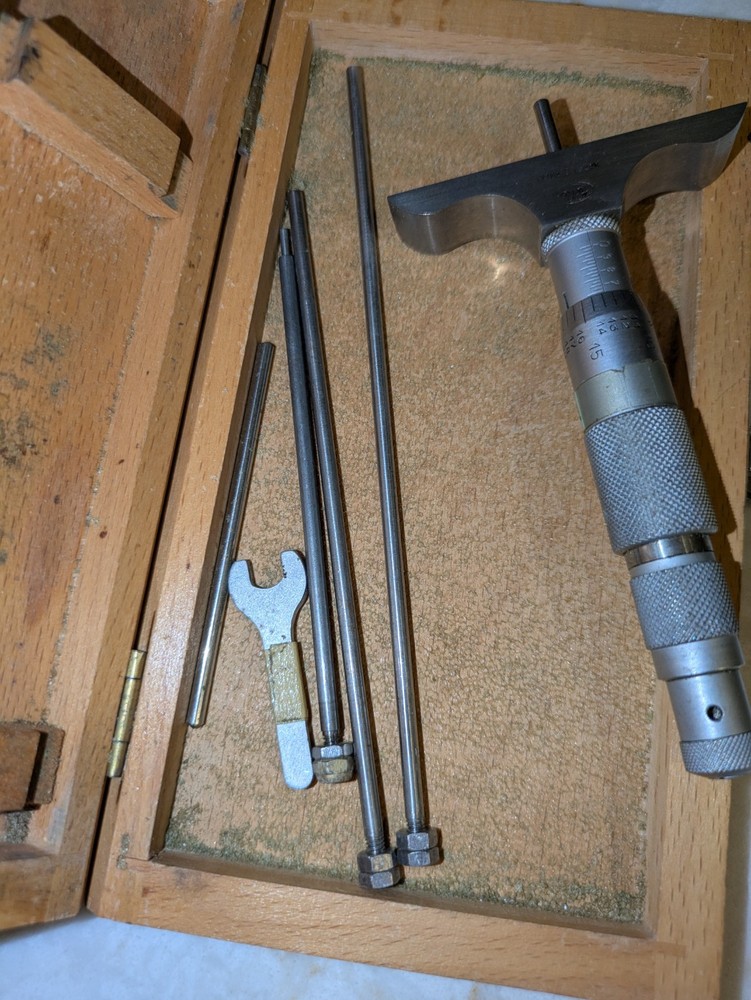 Vintage Helios Micrometer, 0-3" Depth (with box)