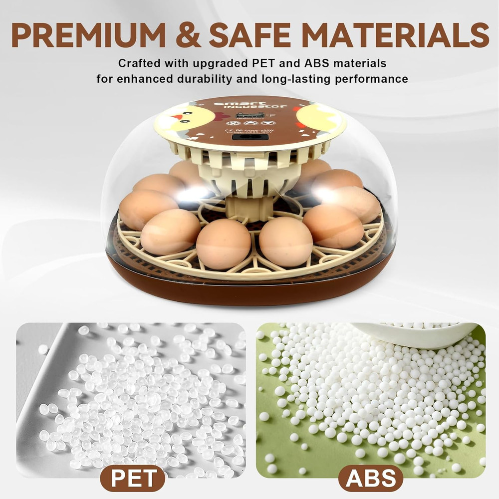 Simple 12-Egg Incubator for Beginners, Auto Egg Turn, Steady Self-Regulating Hum