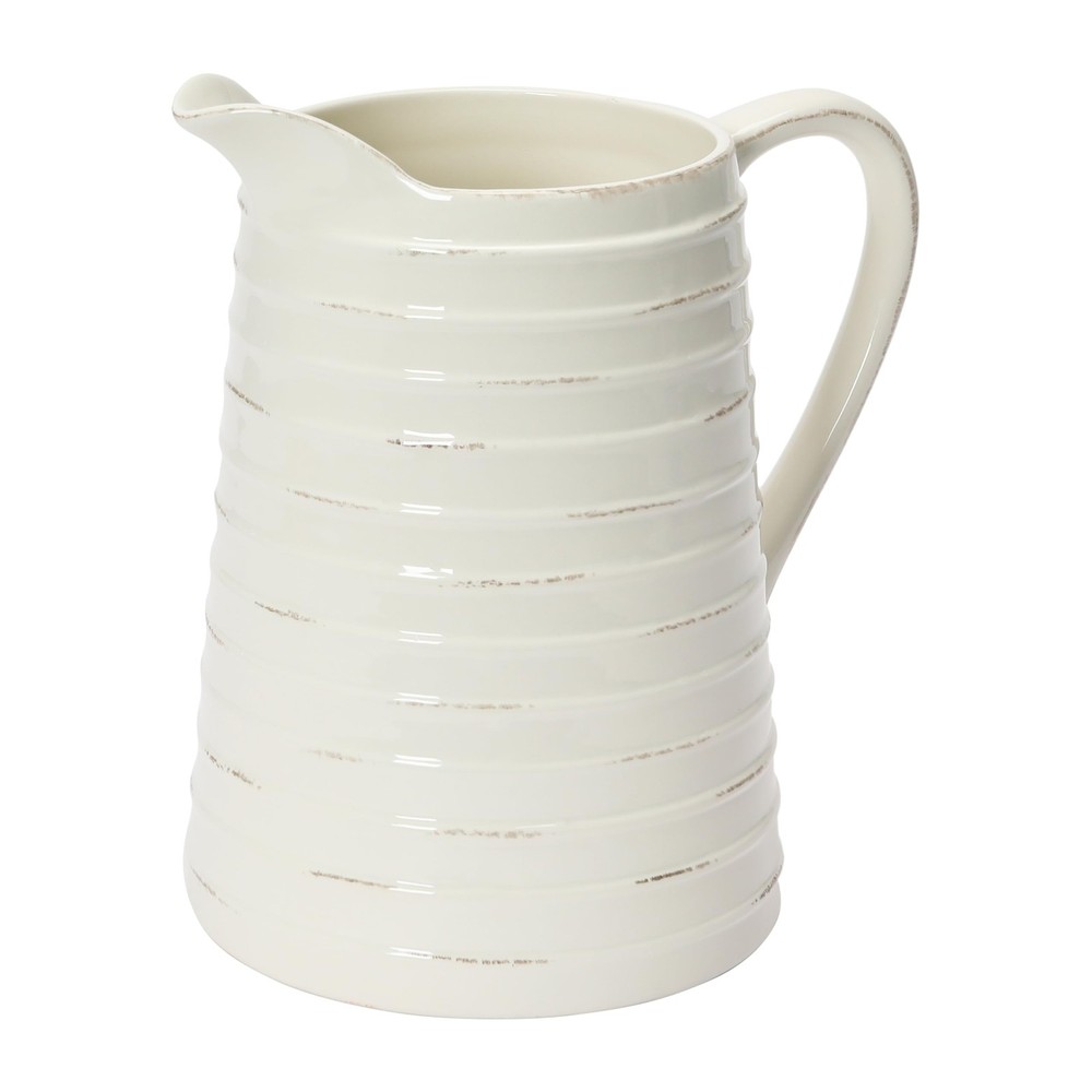 Creative Co-Op White Ceramic Pitcher - Elegant Floral Vase Home Decor