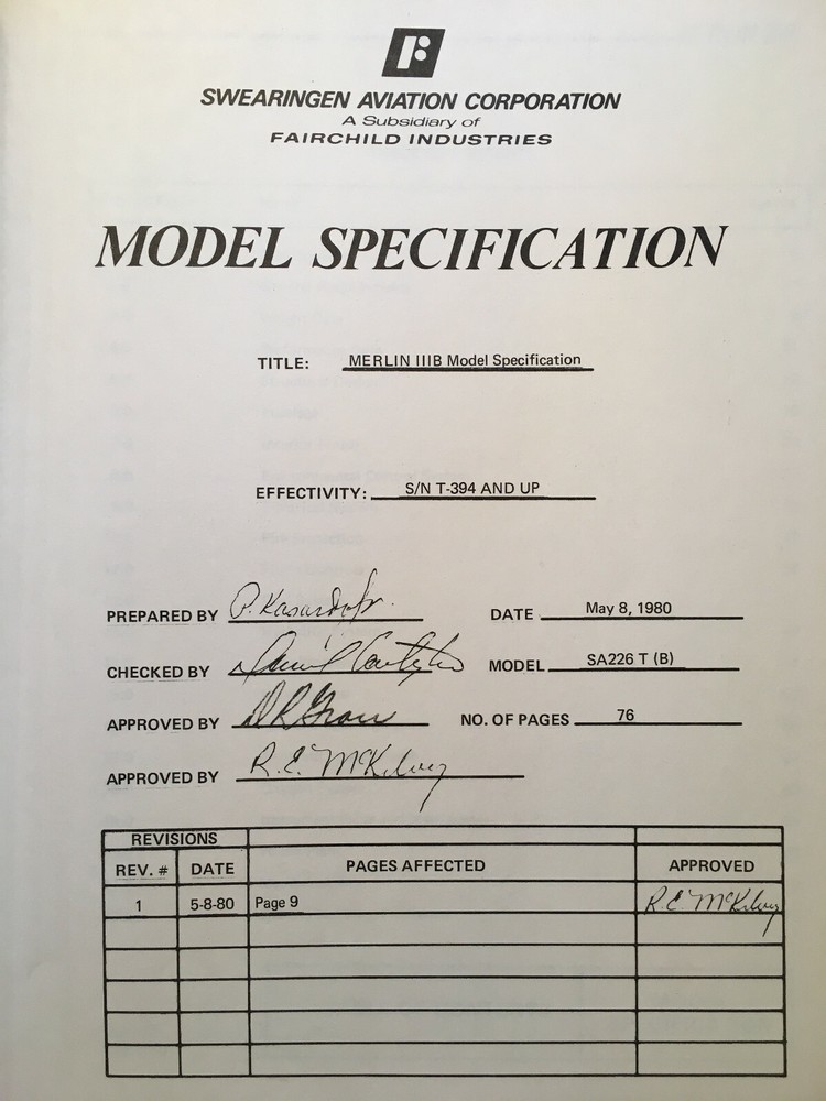 Merlin IIIB SA226T Model Specification Booklet