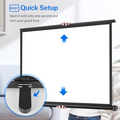 50 inch Small Projector Screen, Goldengrainv Retractable Pull Up Screen, Floor