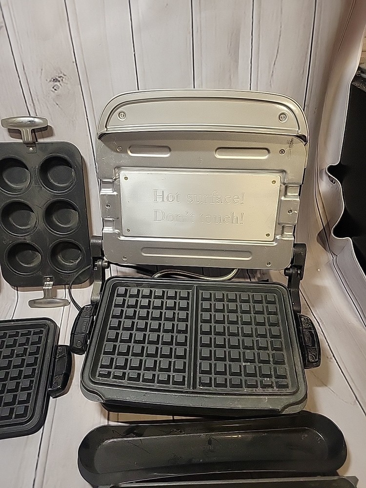 George Foreman Evolve Grill System w/ Waffle & 3 Plates / Drip Tray WORKS/ READ