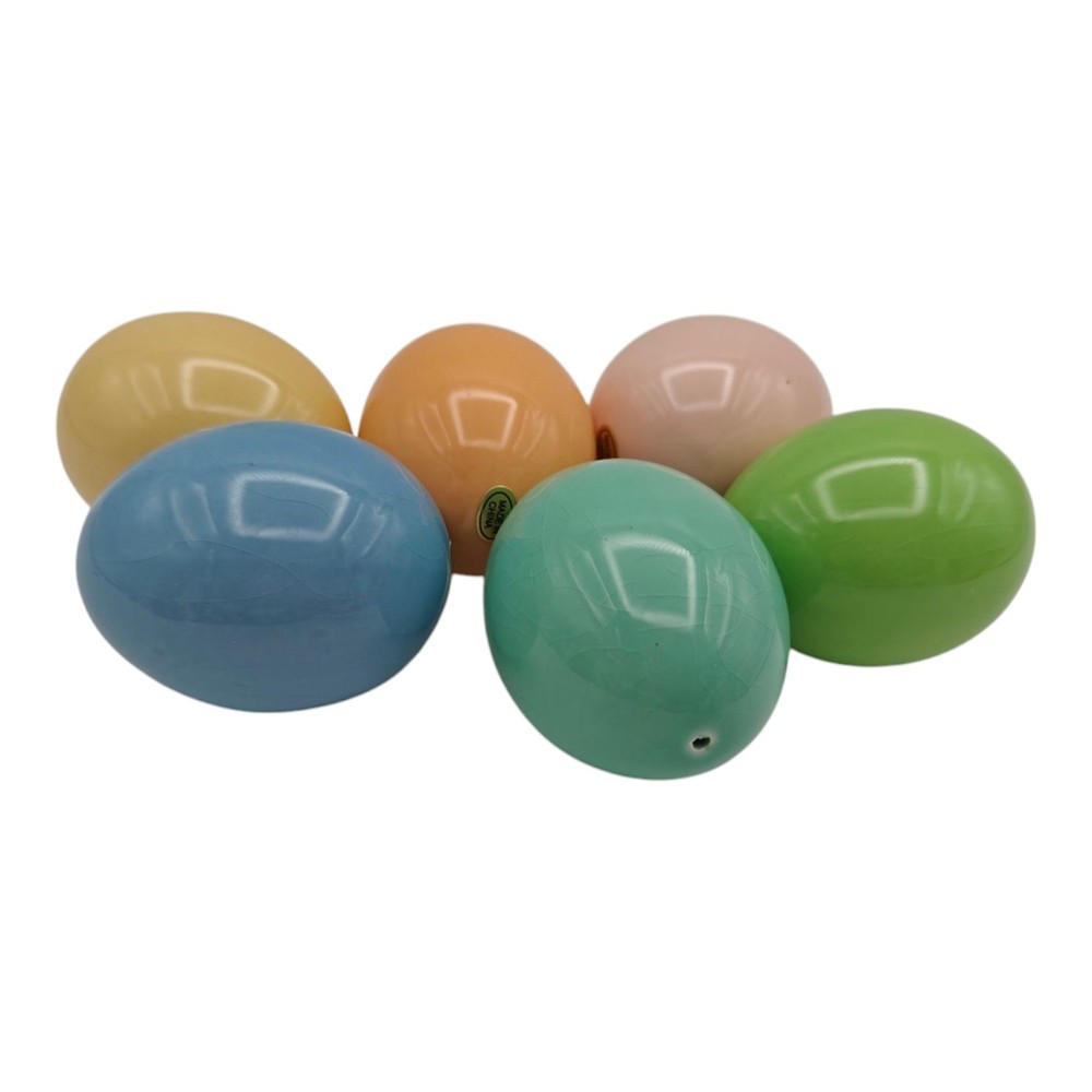 EASTER DECOR 6 PC Glossy Ceramic Eggs Pastels Have Crazing