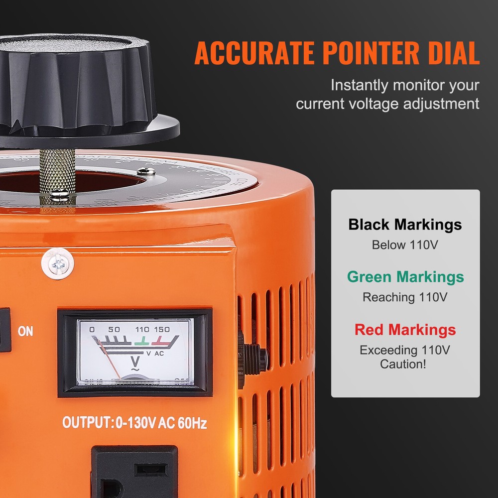 VEVOR 2000VA Variable Voltage Transformer 20A 0-130V AC Voltage Regulator