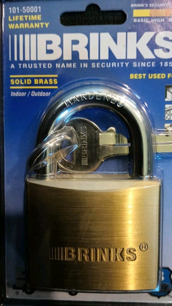 BRINKS Solid Brass 50mm Keyed Padlock with 1-1/8” Shackle High Security