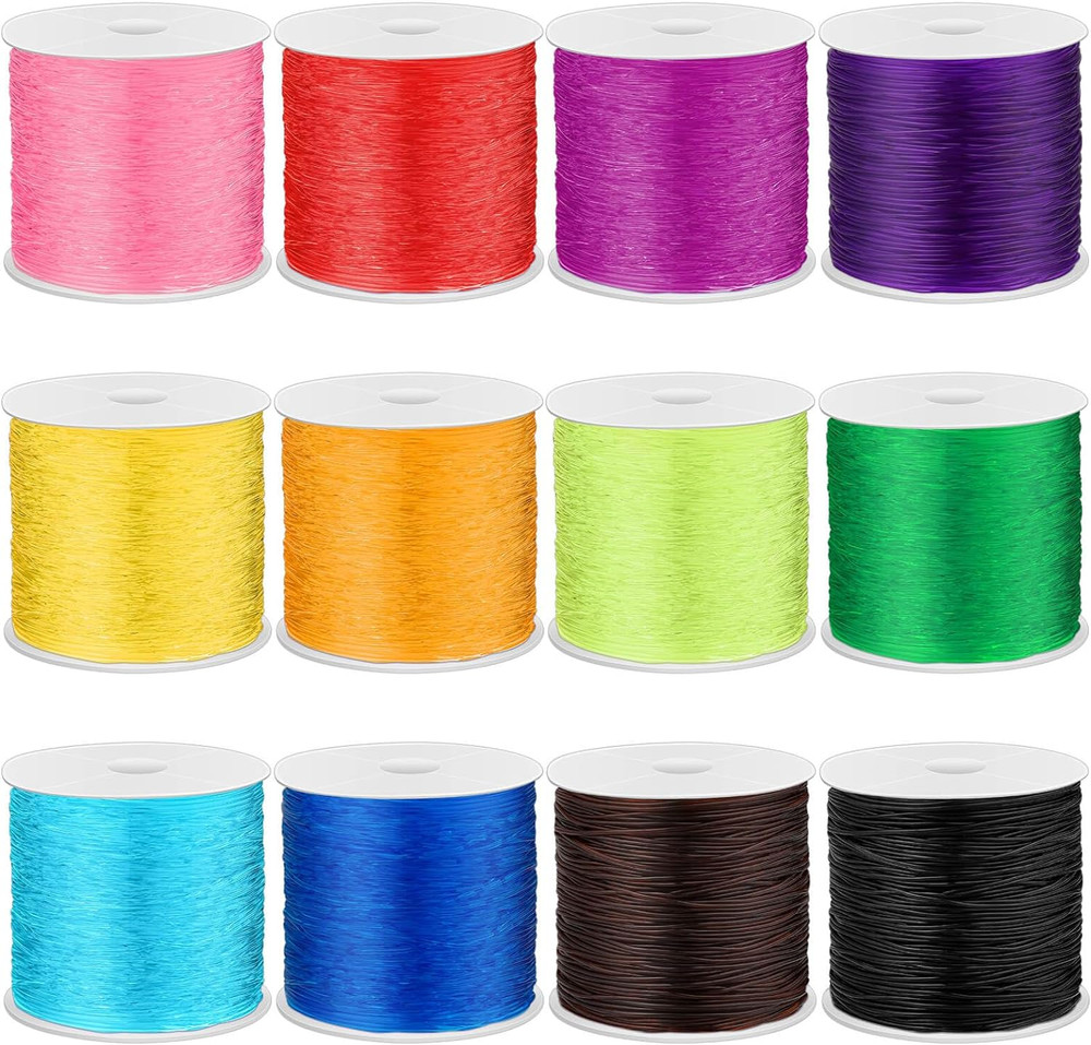 12 Rolls Elastic Crystal Tec String for Bracelets, 0.8 MM Stretch Bead...