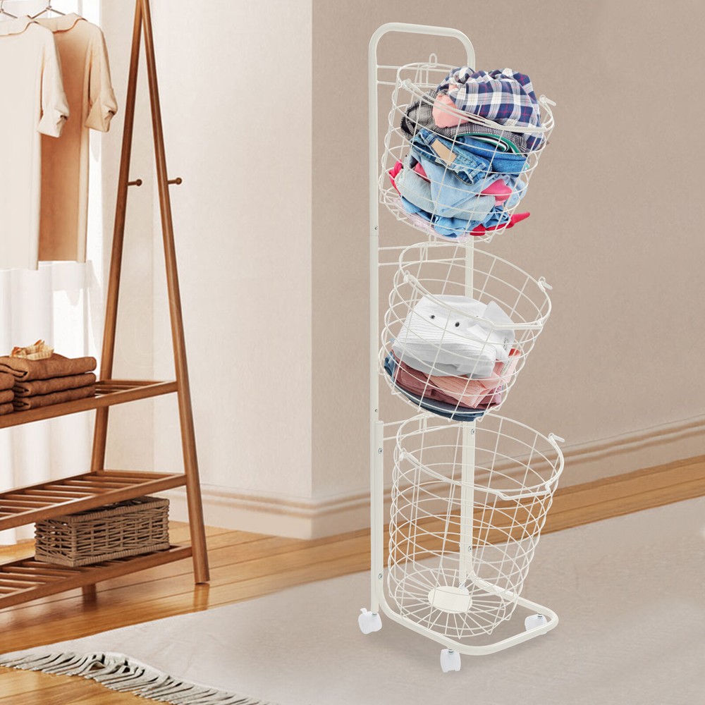 3-tier Laundry Hamper, Laundry Basket with Wheels with 3 Removable Basket
