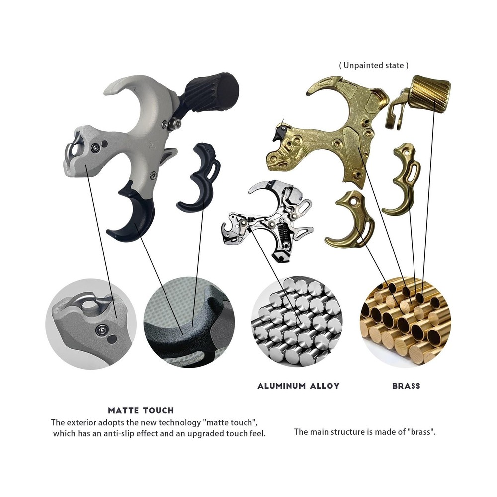 Thumb Release for Compound Bow,Copper Material Archery Release Aids,3 or 4 Fi...