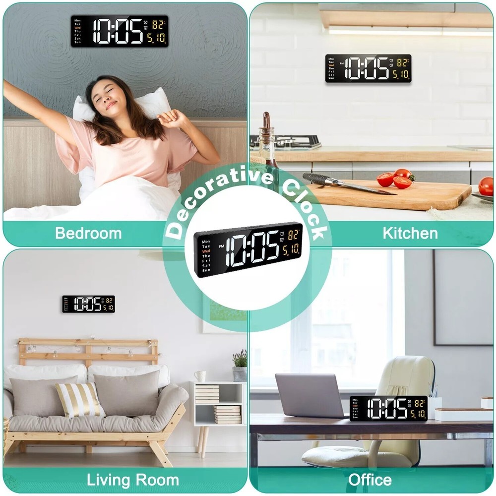 16" Large Digital Wall Clock with Remote, Large Display LED Wall Clock Timer ;