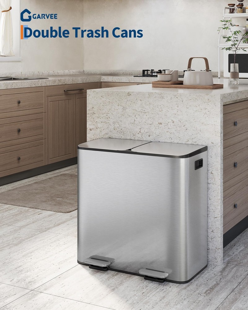 60L/80L Trash Can ,Kitchen Dual Compartment Trash Can ,Step Garbage Bin with Lid