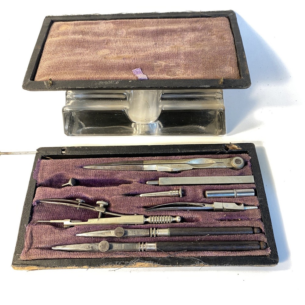Antique Drafting Tool Kit In Hard Case