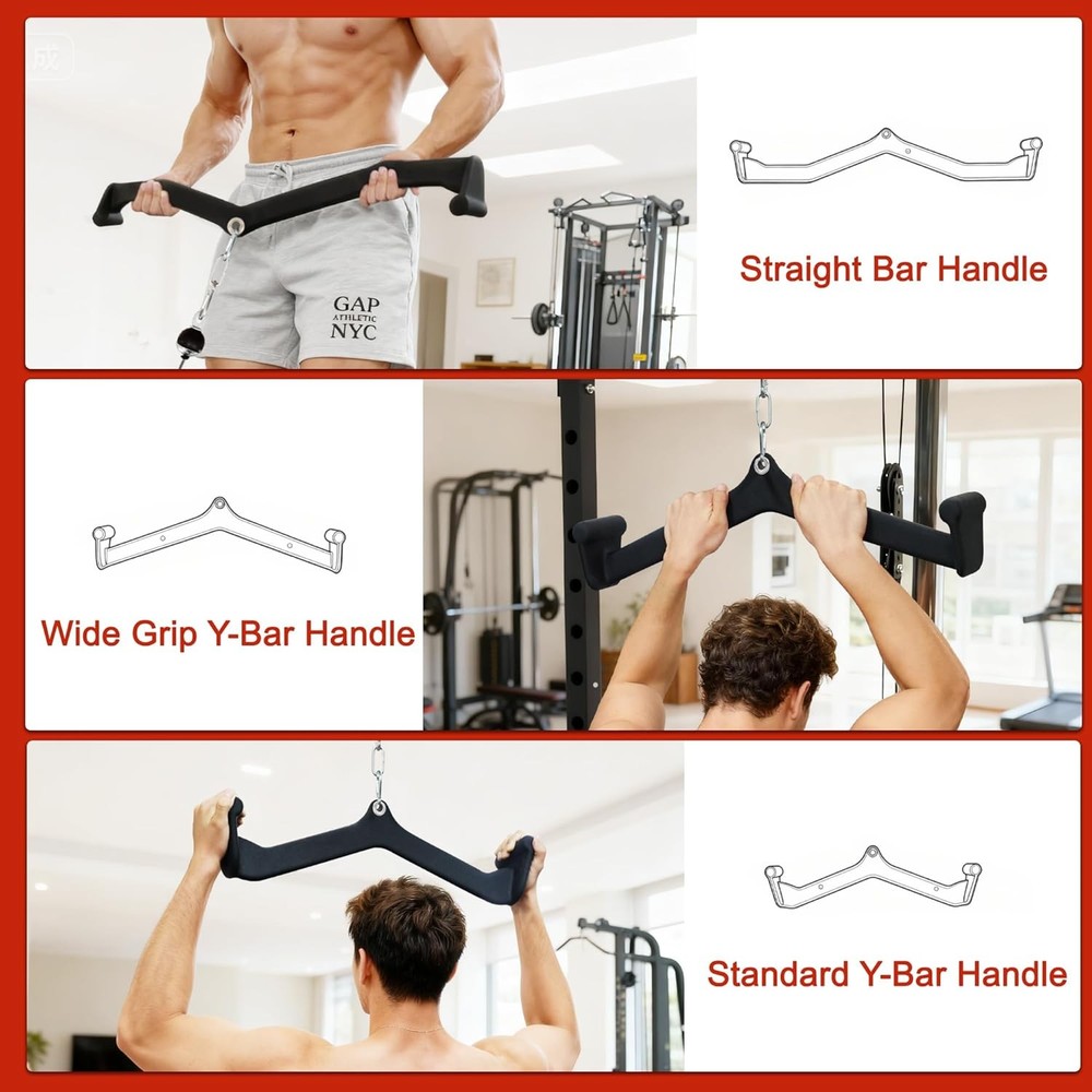 LAT Pulldown 5PC Cable Machine Rowing Bar Set Bicep Curl Tricep Lat Pull Down