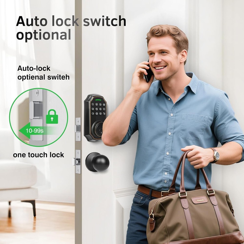 Smart Keyless Entry Door Lock with 2 Knobs,Front Door Lock Handle Set